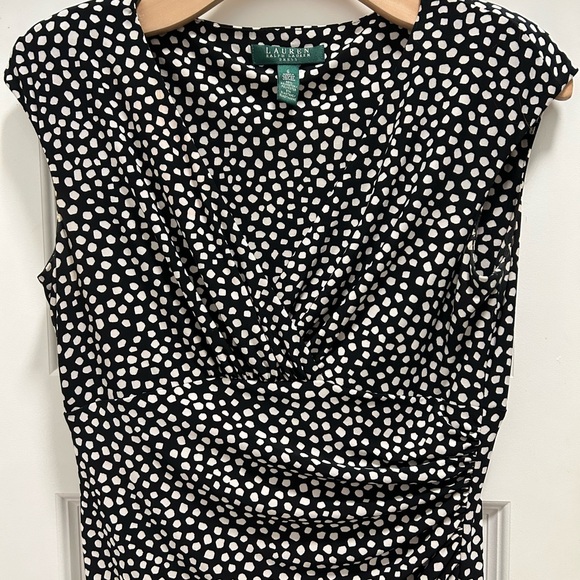 LAUREN Ralph Lauren Sleeveless DRESS SZ 6 Polka Dots V Neckline Office Siren - Picture 2 of 9